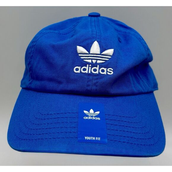 Adidas Youth Washed Relaxed Strapback Cap Hat Blue White New With Tags - Picture 1 of 7